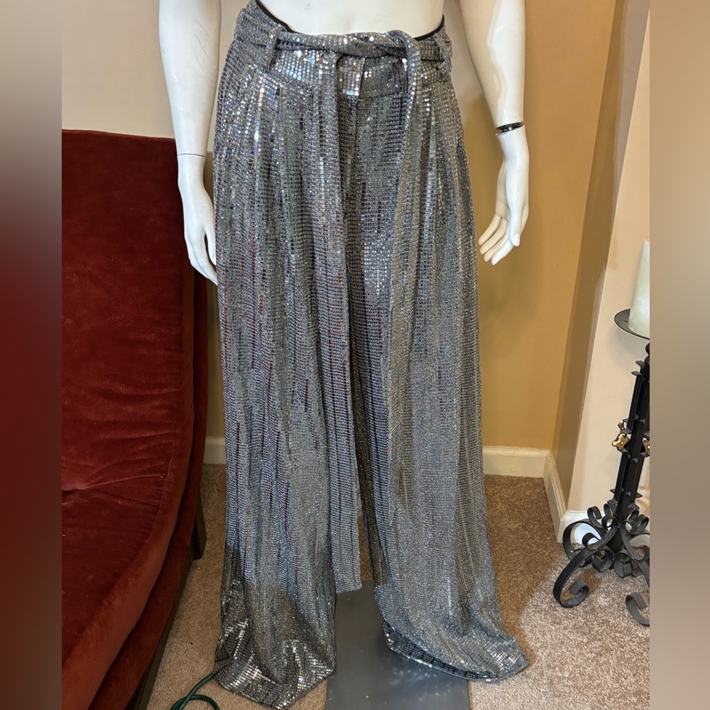 Eliza J Metallic Silver Wide leg Pants